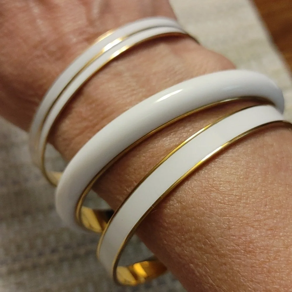 Vintage Set of Monet White & Gold Bangles